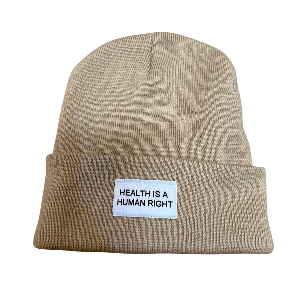 Health Is A Human Right Beanie Unisex OS Tan Ribbed Knit Hat